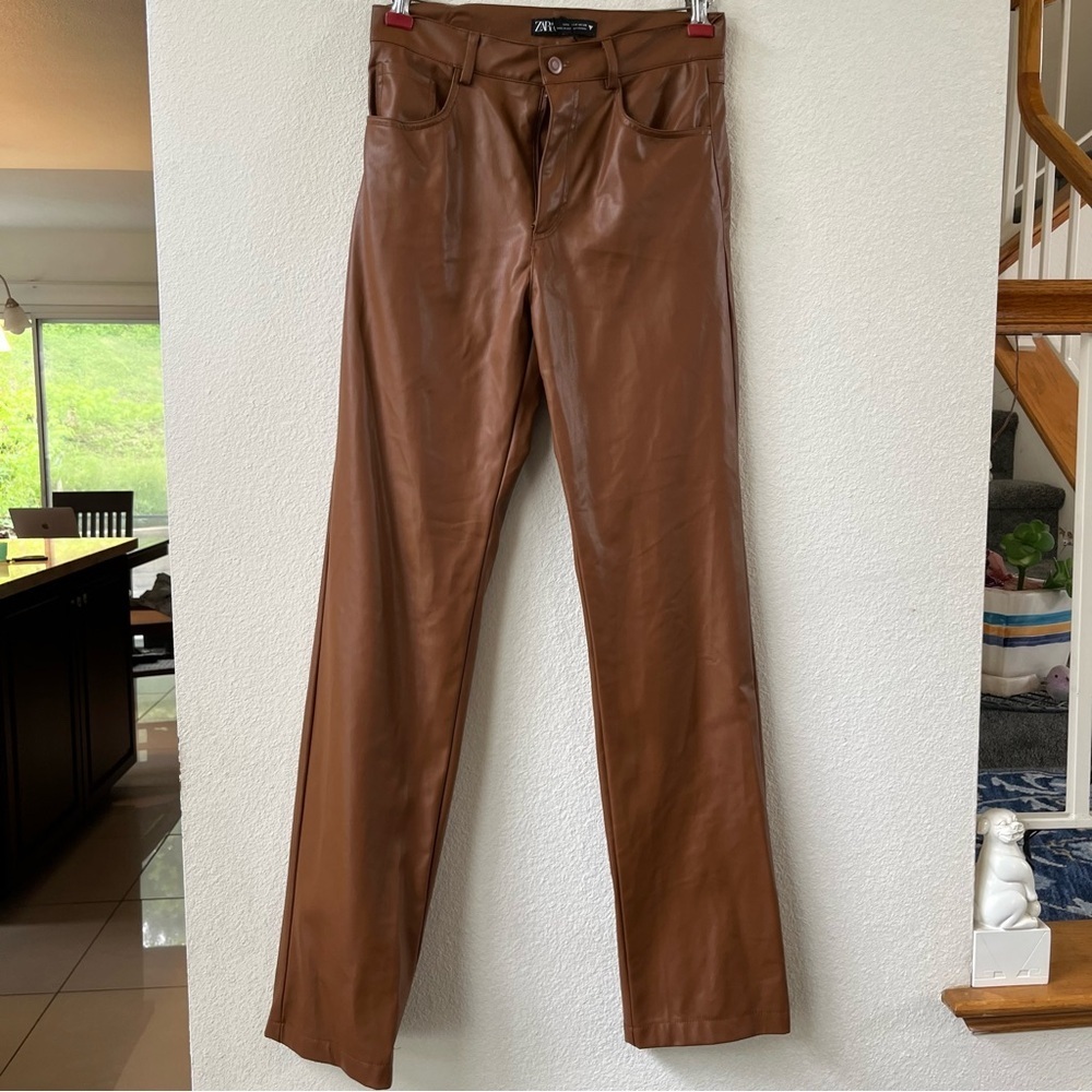 Zara camel brown vegan leather high waisted pants